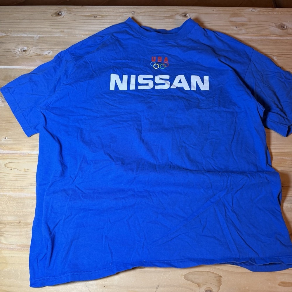 Vintage 90s Nissan Olympic T-Shirt Blue Single Stitch RARE No‎ Flaws! XXL